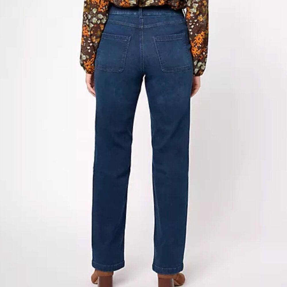 NEW Denim & Co. Cozy Touch Denim Regular Relaxed Straight Jeans 10 Dark Wash - Picture 2 of 8